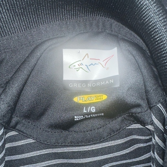 Men’s used Greg Norman collection polo golf shirt size L large black striped - Picture 2 of 4